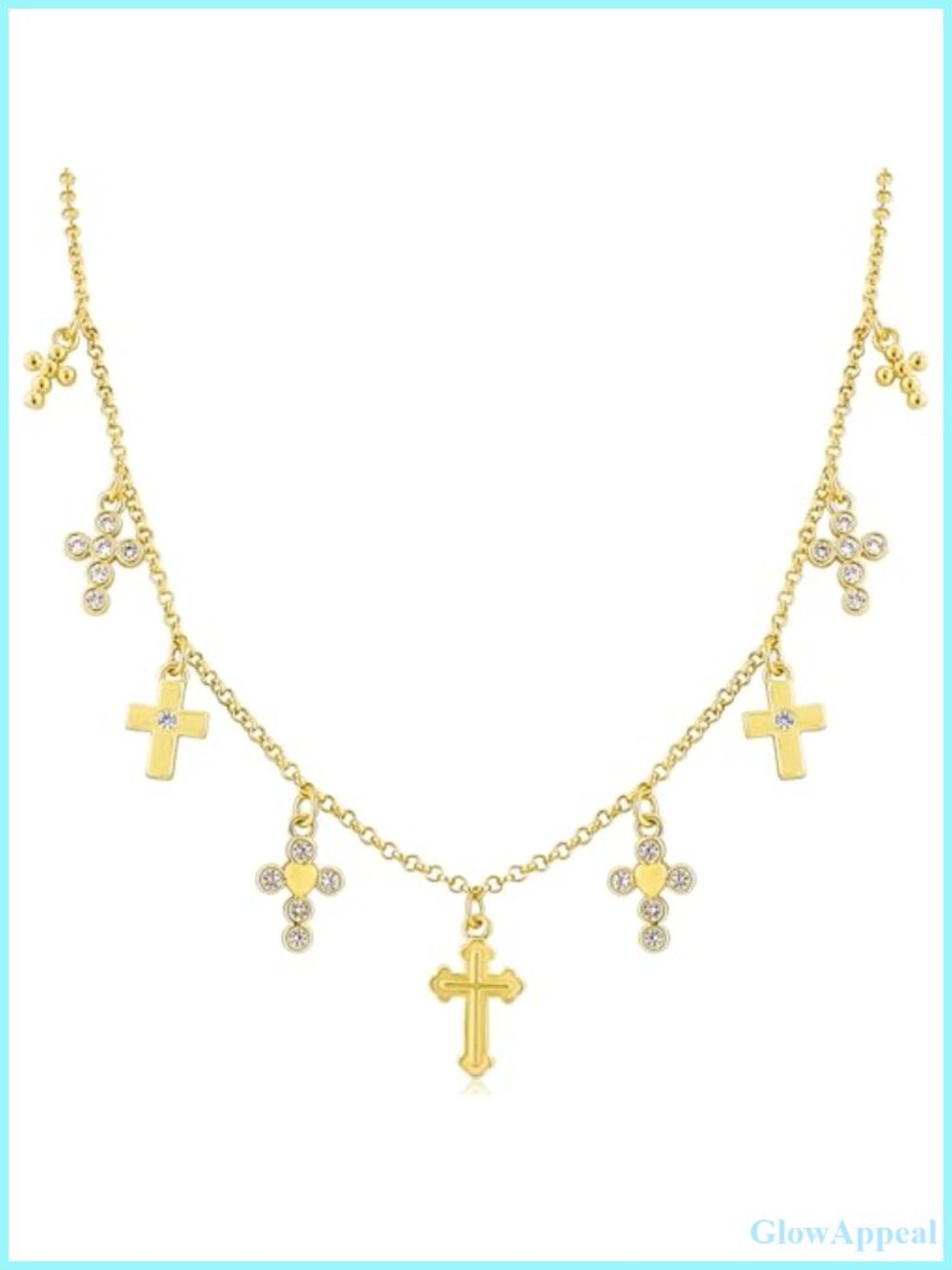 14K Gold Plated Cross Charm Necklace Cubic Zirconia Pendant Adjustable